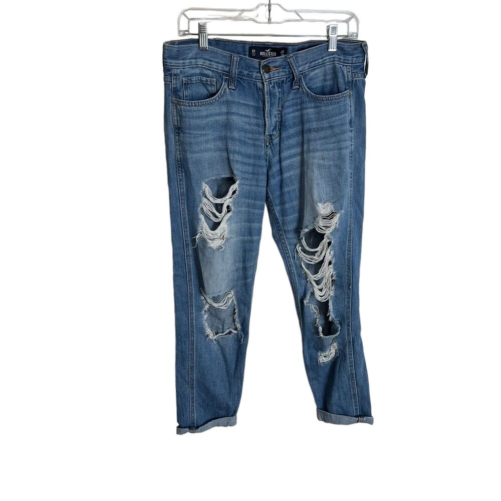 Hollister Juniors Low Rise Boyfriend Jeans Size 5 Distressed Blue Medium Wash